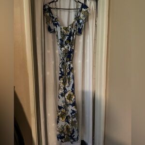 a.n.a White Maxi Dress with Navy and Yellow Floral Print
